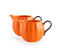 Yeexoxow Set of 2 Small Cute Pumpkin Shaped Milk Creamer - 16 oz Ceramic Pitchers with Handle for Coffee & Tea, Perfect Fall Table Decor for Halloween & Thanksgiving, Orange