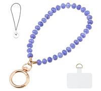 Yeeyeow Blue Agate Natural Stone Beaded Charm Phone Wrist Strap Lanyard,Handmade Gemstone Amulet Keychain for Women,Hands-Free Keychain String Wrist Strap