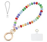 Yeeyeow Colorful Candy Natural Stone Beaded Charm Phone Wrist Strap Lanyard,Handmade Gemstone Amulet Keychain for Women,Hands-Free Keychain String Wrist Strap