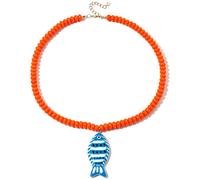 Yeeyeow Colorful Trendy Beaded Fish Necklace for Women,Cute Chunky Dopamine Fashion Boho Summer Beach Accessories Gifts, Zinc, No Gemstone