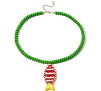 Yeeyeow Colorful Trendy Beaded Fish Necklace for Women,Cute Chunky Dopamine Fashion Boho Summer Beach Accessories Gifts, Zinc, No Gemstone