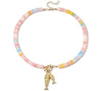 Yeeyeow Colorful Trendy Beaded Fish Necklace for Women,Cute Chunky Dopamine Fashion Boho Summer Beach Accessories Gifts(Style9), Zinc, No Gemstone