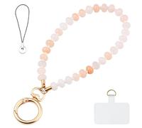 Yeeyeow Orange-pink Natural Stone Beaded Charm Phone Wrist Strap Lanyard,Handmade Gemstone Amulet Keychain for Women,Hands-Free Keychain String Wrist Strap