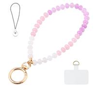 Yeeyeow Pink-purple Natural Stone Beaded Charm Phone Wrist Strap Lanyard,Handmade Gemstone Amulet Keychain for Women,Hands-Free Keychain String Wrist Strap