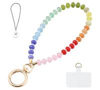 Yeeyeow Rainbow Natural Stone Beaded Charm Phone Wrist Strap Lanyard,Handmade Gemstone Amulet Keychain for Women,Hands-Free Keychain String Wrist Strap