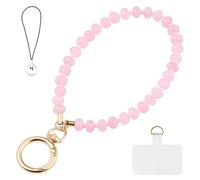 Yeeyeow Rose Quartz Natural Stone Beaded Charm Phone Wrist Strap Lanyard,Handmade Gemstone Amulet Keychain for Women,Hands-Free Keychain String Wrist Strap