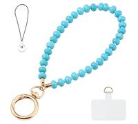 Yeeyeow Turquoise Natural Stone Beaded Charm Phone Wrist Strap Lanyard,Handmade Gemstone Amulet Keychain for Women,Hands-Free Keychain String Wrist Strap