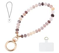 Yeeyeow Violet Agate Natural Stone Beaded Charm Phone Wrist Strap Lanyard,Handmade Gemstone Amulet Keychain for Women,Hands-Free Keychain String Wrist Strap