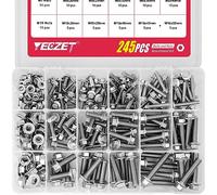 YEEZET 245PCS M6 M8 M10 Heavy Duty Flanged Bolts and Nuts Kit, Stainless Steel 304 Metric Flanged Hex Screws Nuts Includes 15 Most Common Sizes