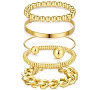 YEEZII Gold Bracelets Stack for Women Trendy, 5 Pcs Chunky Adjust Chain Beaded Cuff Bangles Bracelet Pack, Stackable Women's Gold Bracelets Set, multi-size, Metal, No Gemstone
