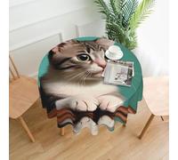 yefan A Curious Cat Round Tablecloth, 60 Inches (About 152.4 Cm),& Indoor And Outdoor Tablecloths For Kitchen Parties.
