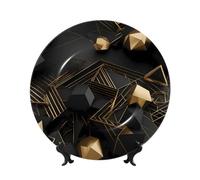 yefan Black and Gold Plaid 10in Decorative Plate with Stand, Suitable for Studies, Offices, entryways, etc.