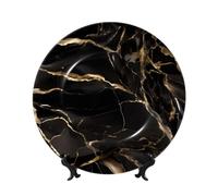 yefan Black Gold Marble 6in Decorative Plate with Stand, Suitable for Studies, Offices, entryways, etc.