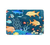 yefan Blue Underwater World Of Fish Doormat, 23.6 X 15.7 Inches, &Non-Slip Doormat For Interior Entrances, Stain-Resistant Welcome Mat.