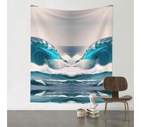 yefan Cartoon Blue Sea Wave Tapestry, Bedroom, Dorm, &Living Room Decorative Wall Tapestry, 60 X 51 Inches (152 X 130 Cm).
