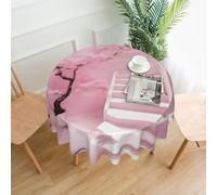 yefan Cherry Blossom White Staircase Round Tablecloth, 60 Inches (About 152.4 Cm),& Indoor And Outdoor Tablecloths For Kitchen Parties.