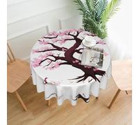 yefan Cherry Blossoms Tree Round Tablecloth, 60 Inches (About 152.4 Cm),& Indoor And Outdoor Tablecloths For Kitchen Parties.