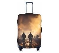 yefan Firefighters Fighting Fires Elastic Luggage Cover, Scratch and dust Resistant, with Concealed Zipper and Fastening Buckle.M