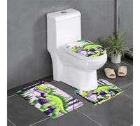 yefan Green dinosaur 3-piece rug set, washable, suitable for bathrooms, bedrooms, and kitchens.