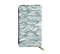 yefan Green Wavy Stripe Wallet, with Zipper, Large Capacity, can Hold 12 Cards.
