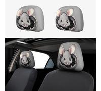 yefan Grey rat 2-Pack Car Headrest Covers, Universal Type, Suitable for Cars, Trucks, SUVs, and Vans.