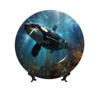 yefan Huge Killer Whales 10in Decorative Plate with Stand, Suitable for Studies, Offices, entryways, etc.