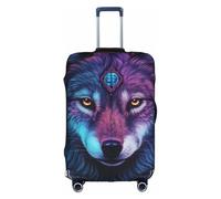 yefan Neon Wolf with Purple Head Elastic Luggage Cover, Scratch and dust Resistant, with Concealed Zipper and Fastening Buckle.XL