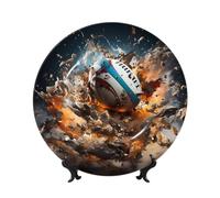yefan Rugby on Fire 10in Decorative Plate with Stand, Suitable for Studies, Offices, entryways, etc.
