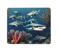 yefan Sharks Under The Sea Square Mouse Pad With Stitched Edges And Non-Slip Rubber Base For Office Laptops, &7 X 8.6 In.
