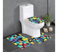 yefan Square geometry diagram 3-piece rug set, washable, suitable for bathrooms, bedrooms, and kitchens.