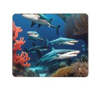 yefan Submarine shark coral 10 x 12 inch Mouse pad, non-slip rubber base with stitched edges, suitable for laptops.