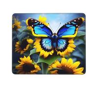 yefan Sunflower Blue Butterfly 8.3 x 10.3 in Mouse pad, non-slip rubber base with stitched edges, suitable for laptops.