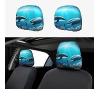 yefan Whales under the sea 2-Pack Car Headrest Covers, Universal Type, Suitable for Cars, Trucks, SUVs, and Vans.