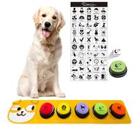 Yeffxior 5-Pack Dog Talk Button Set, 30-Second Recorded Talk Buttons for Communication with Dogs with 50 Scene Stickers and Waterproof Non-Slip Mat for Pet Training, Buzzer for Pet Talk Training