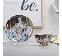 YeFine Bone China Coffee Cup and Saucer Set Vintage Ceramic Tea Cup With Gold Trim Handle 7oz (1550M)