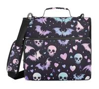 YEGAME Halloween Bat Skull Waterproof Zipper Binder with Shoulder Strap, 3-Ring Trapper Keeper with Lay-Flat Design and Multiple Compartments for School & Office, Adults & Kids
