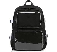 YeGang Ita Bag with Clear Windows for Women Teens- Kawaii JK Pin Display Backpack Cute Aesthetic Large School Bag Casual Daypack Heavy Duty Bookbag Anime Cosplay Gifts (Black)