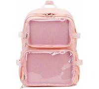 YeGang Ita Bag with Clear Windows for Women Teens JK Pin Display Backpack Cute Aesthetic Large School Bag Casual Daypack Heavy Duty Bookbag Anime Cosplay Gifts (Pink)