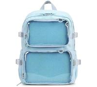 YeGang Ita Bag with Clear Windows for Women Teens- Kawaii JK Pin Display Backpack Cute Aesthetic Large School Bag Casual Daypack Heavy Duty Bookbag Anime Cosplay Gifts (Blue)