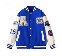 YeGang Men's Varsity Jackets - College Bomber Jacket Vintage Sweatshirt Casual Unisex Streetwear Y2k Oversized Coats with Patch (Blue,L)