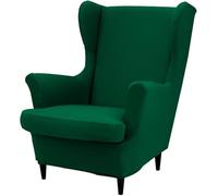 YeGang Wingback Chair Covers 2 Piece Stretch Wing Chair Slipcover, Solid Color Washable Spandex Fabric Sofa Cover Furniture Protector for Armchair Chairs Hotel Living Room Bedroom (Green)