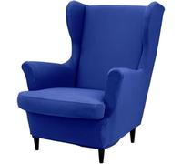 YeGang Wingback Chair Covers 2 Piece Stretch Wing Chair Slipcover, Solid Color Washable Spandex Fabric Sofa Cover Furniture Protector for Armchair Chairs Hotel Living Room Bedroom (Lake Blue)