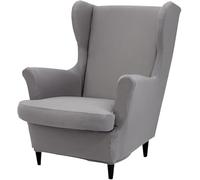 YeGang Wingback Chair Covers 2 Piece Stretch Wing Chair Slipcover, Solid Color Washable Spandex Fabric Sofa Cover Furniture Protector for Armchair Chairs Hotel Living Room Bedroom (Pale Gray)
