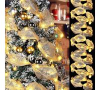 YEGERING Christmas Deco Mesh Ribbon with 10m LED Lights | LED Mesh Ribbon for DIY Wreaths, Garlands, Bows | Front Door & Tree (Champagne)