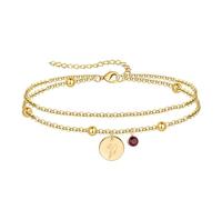 YeGieonr Birth Flower Double Layer Bracelet for Women, Stainless Steel Round Pendant with Cubic Zirconia,Adjustable Chain, Tarnish-Free & Hypoallergenic Gift for Her, M, Stainless Steel Cubic Zirconia