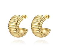 YeGieonr Chunky Gold Hoop Earrings for Women, Lightweight Stainless Steel Thick Hollow Open Hoops with 18K Real Gold Plated, Hypoallergenic Earrings Trendy Jewelry for Women Girls (Width Bread)