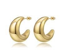 YeGieonr Chunky Gold Hoop Earrings for Women, Lightweight Stainless Steel Thick Hollow Open Hoops with 18K Real Gold Plated, Hypoallergenic Earrings Trendy Jewelry for Women Girls