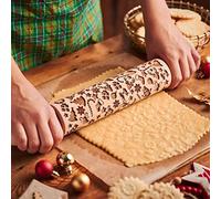 Yeglg Embossing Rolling Pin Wooden Embossed Rollers Pins Engraved with Christmas Snowflakes and Deer Pattern Kitchen Gift Ideas for Baking Pastries, Pie, Cookie, Fondant, Pastry, Biscuit