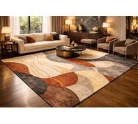YEGRFJIS Abstract Rug 180x200cm Non-Slip Washable Modern Beige Brown Grey Orange Wavy Pattern Area Carpet for Living Room Bedroom Short Pile Faux Cashmere Floor Mat Soft