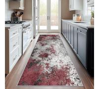 YEGRFJIS Abstract Rug Hallway Runner Anthracite Grey Wine Red Vintage Pattern Extra Thin Washable Non-Slip, Rug Bedside Rug, Kitchen Runner Washable (230x260cm/Grey Red)